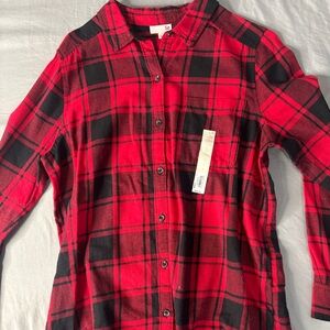 Red and Black Plaid Button-Up Shirt